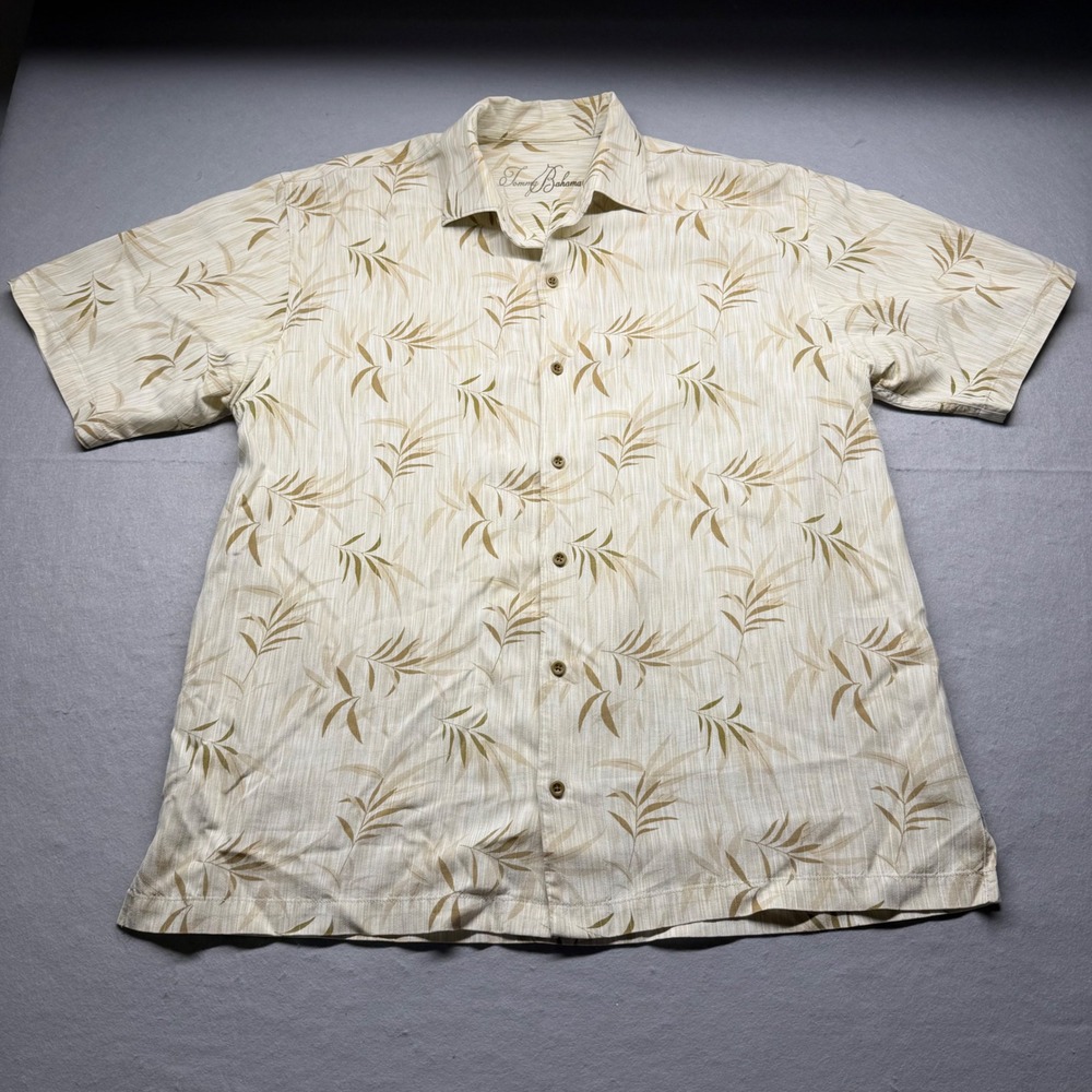 Tommy Bahama Mens Large Tencel Lyocell Leaf Print Short Sleeve Button Down Shirt